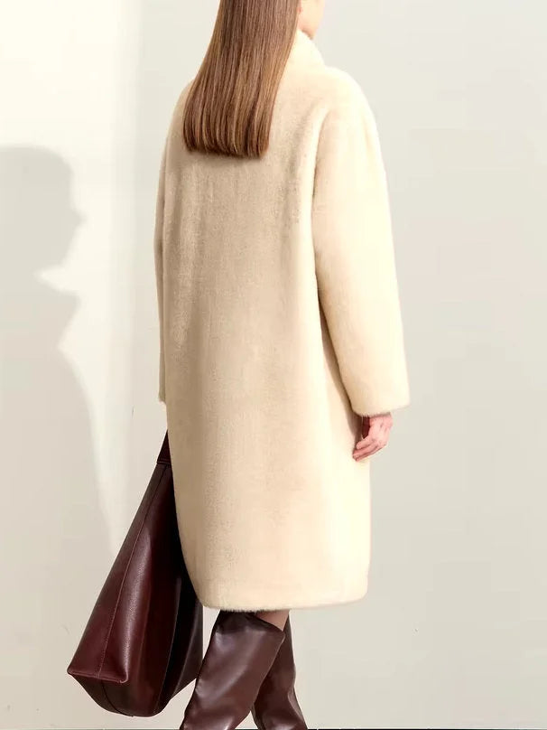 Oversize Faux-Fur High-Neck Long Peacoat - Coats