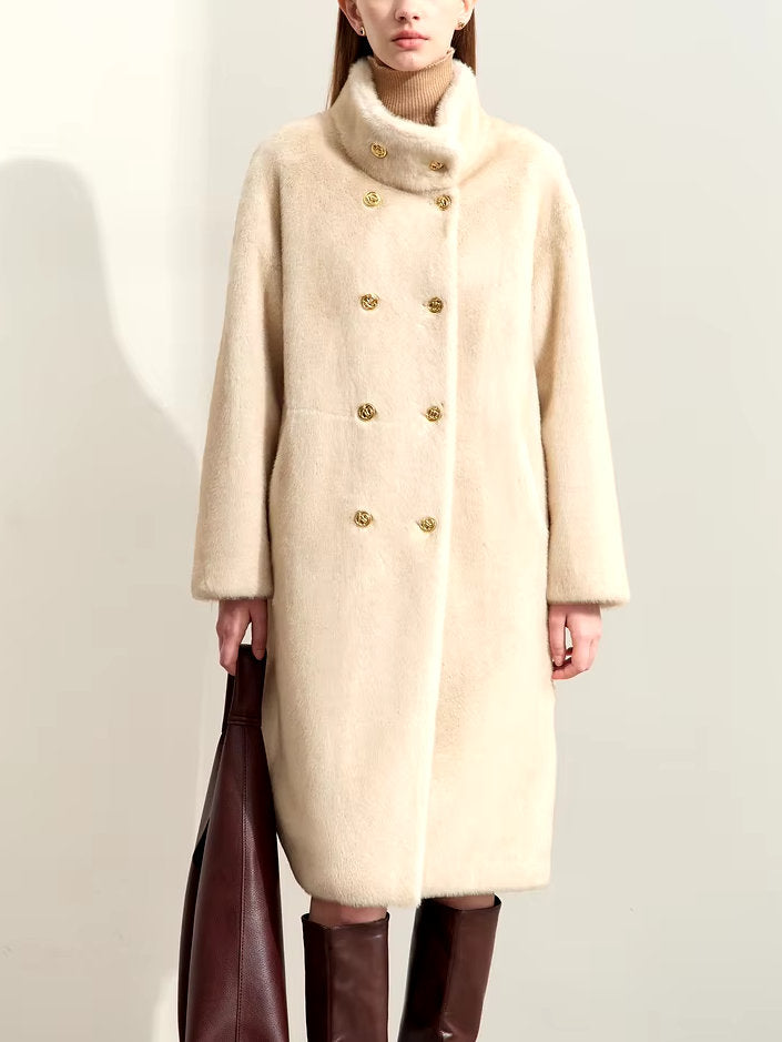 Oversize Faux-Fur High-Neck Long Peacoat - Coats