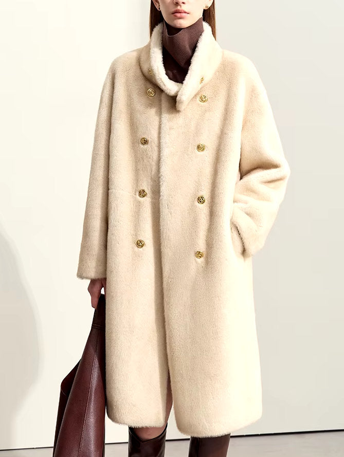 Oversize Faux-Fur High-Neck Long Peacoat - Coats