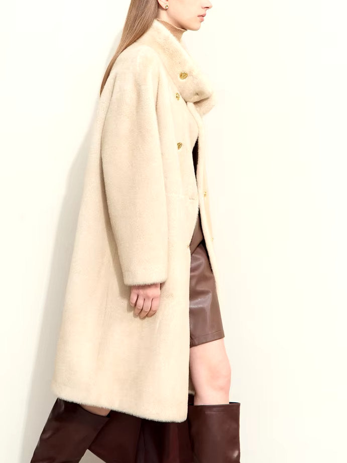 Oversize Faux-Fur High-Neck Long Peacoat - Coats