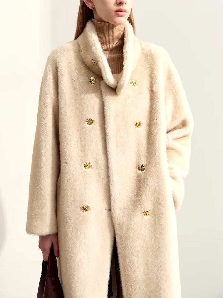 Oversize Faux-Fur High-Neck Long Peacoat - Coats