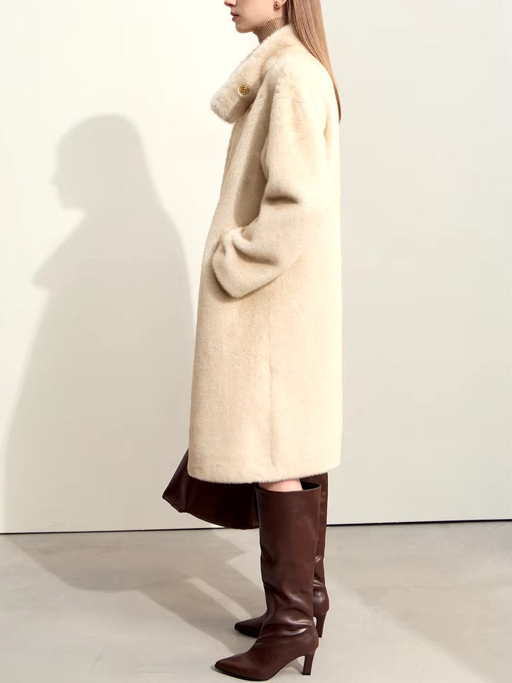 Oversize Faux-Fur High-Neck Long Peacoat - Coats