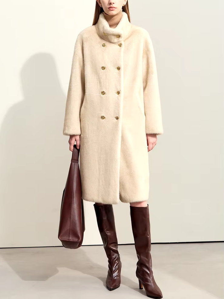 Oversize Faux-Fur High-Neck Long Peacoat - Coats