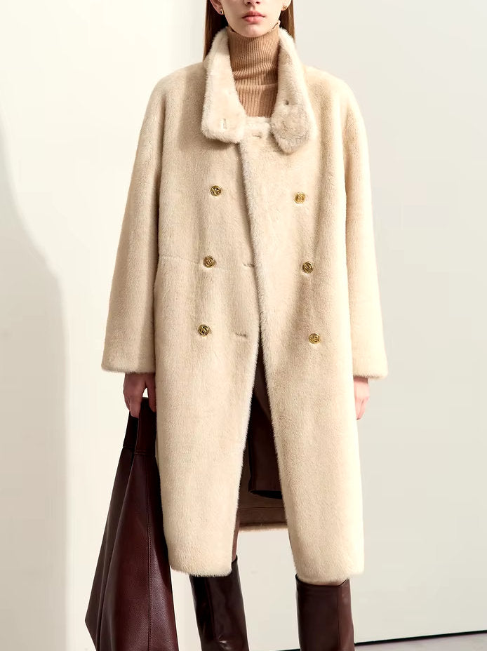 Oversize Faux-Fur High-Neck Long Peacoat - Coats