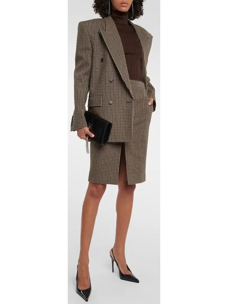 Oversized Checked Wool-Blend Blazer - Jackets