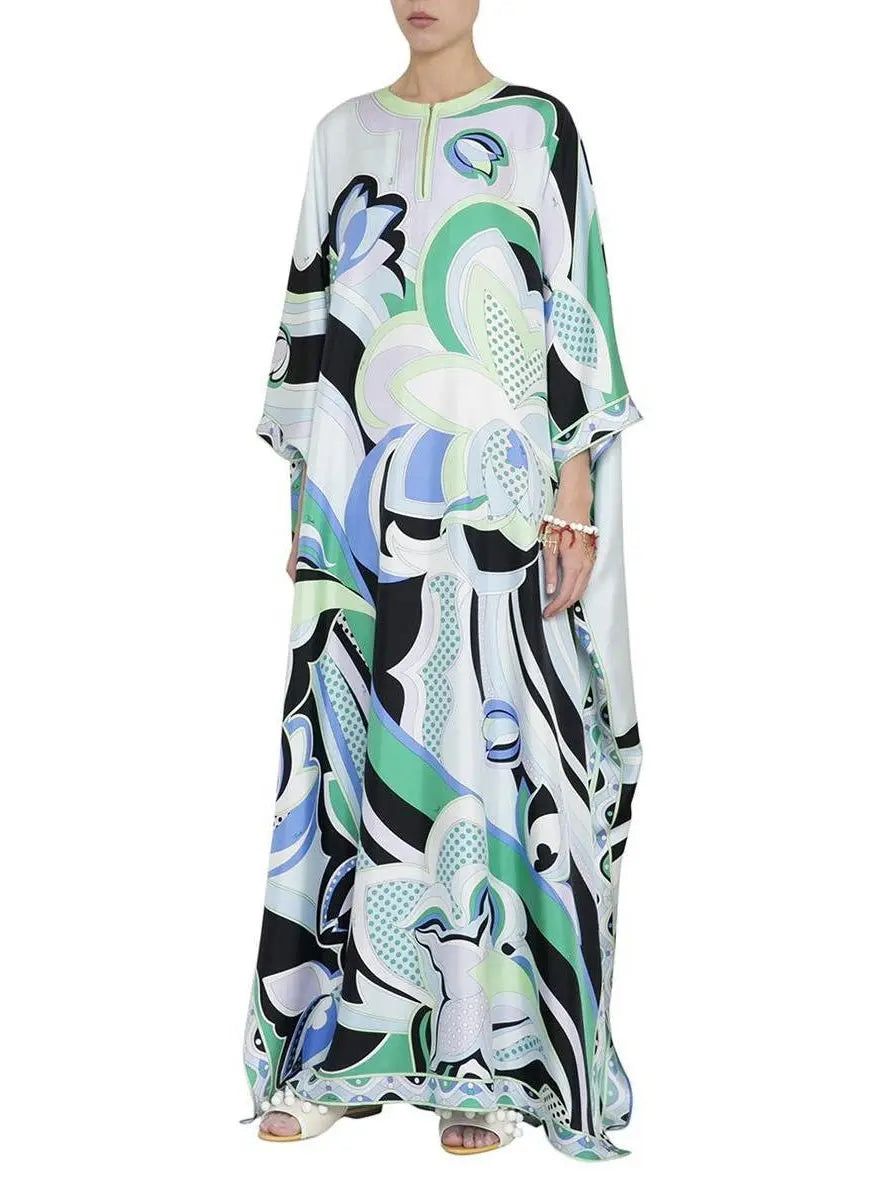 Oversized Printed Kaftan Dress - Dresses