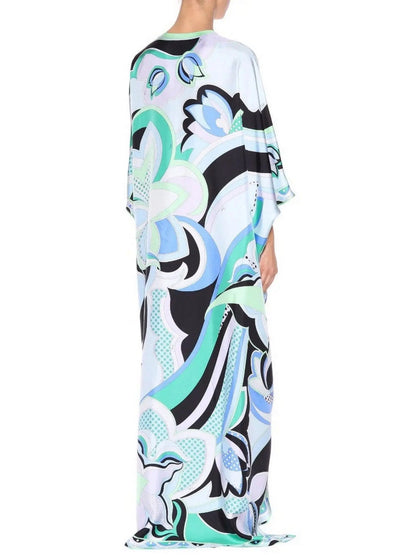 Oversized Printed Kaftan Dress - Dresses