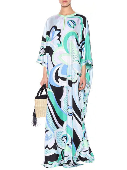 Oversized Printed Kaftan Dress - Dresses