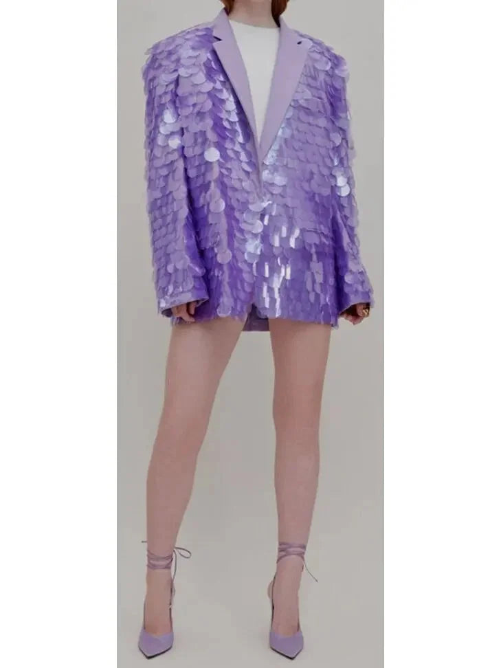 Oversized Sequin Blazer Purple - Jackets