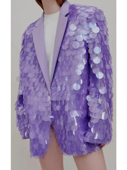 Oversized Sequin Blazer Purple - Jackets