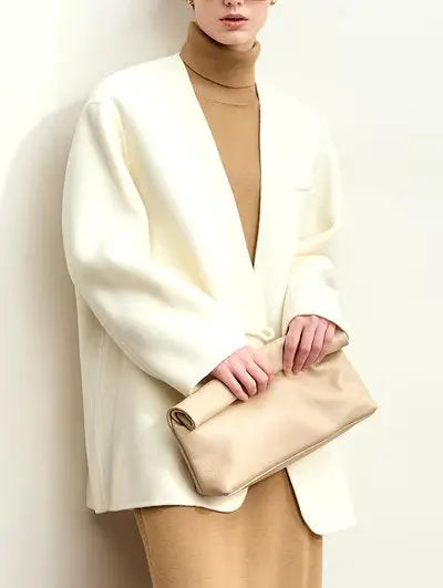 Oversized Wool-Blend Blazer with Decorative Closure - Jackets