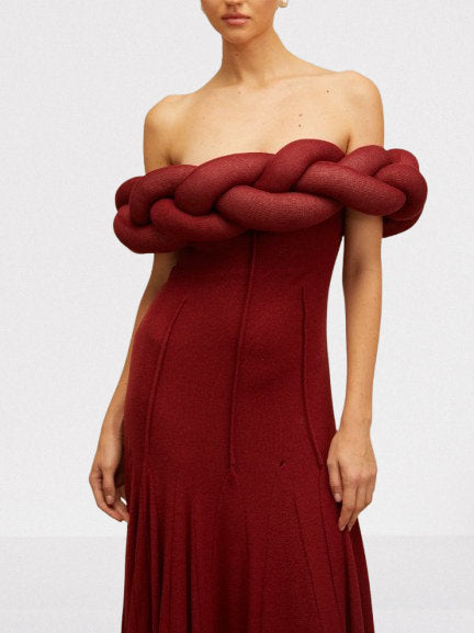 Padded Braided Off-Shoulder Maxi Dress - Dresses