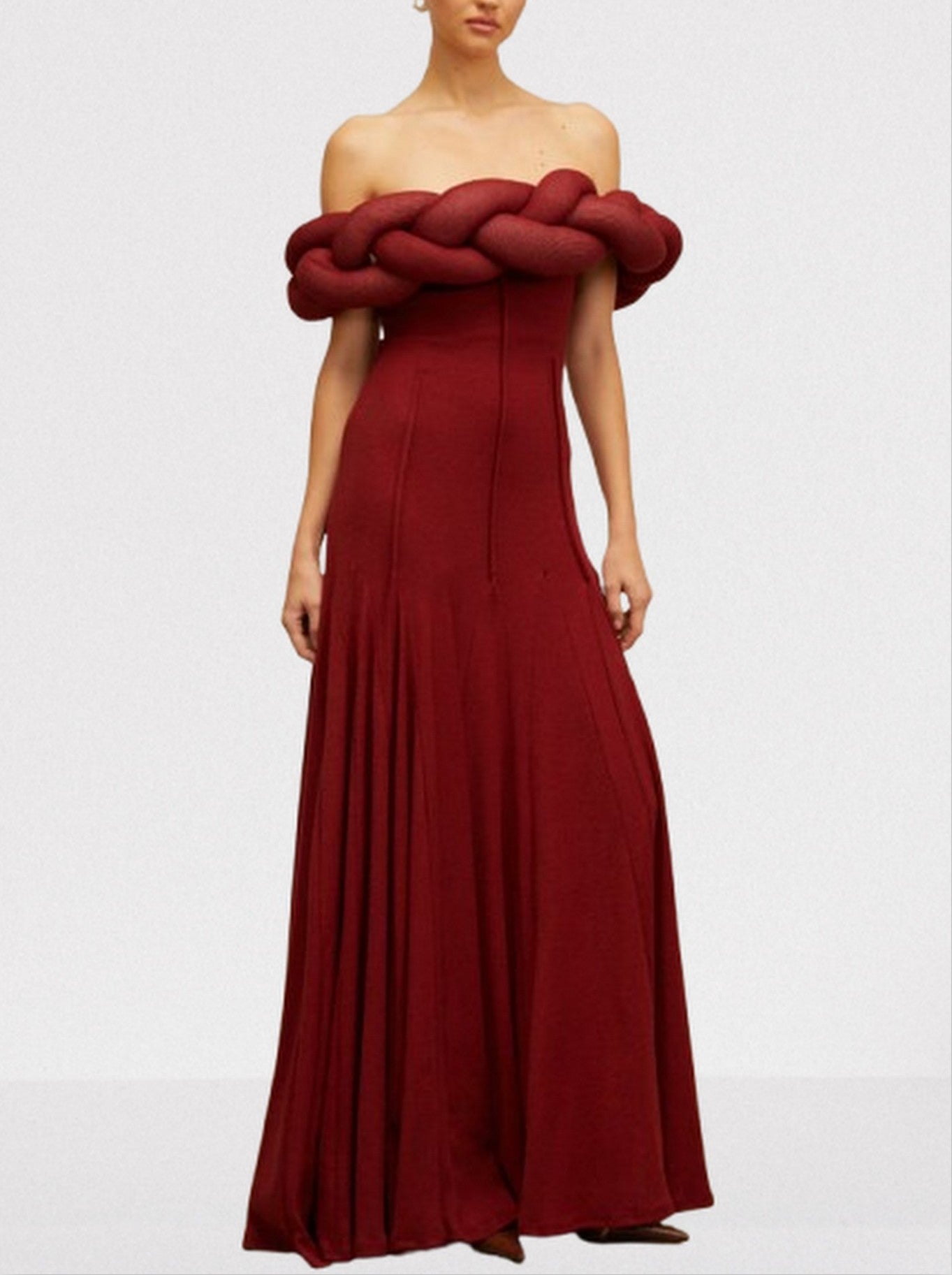 Padded Braided Off-Shoulder Maxi Dress - Dresses
