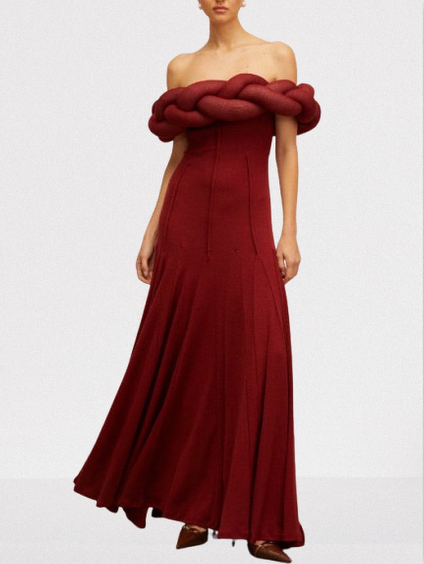 Padded Braided Off-Shoulder Maxi Dress - Dresses