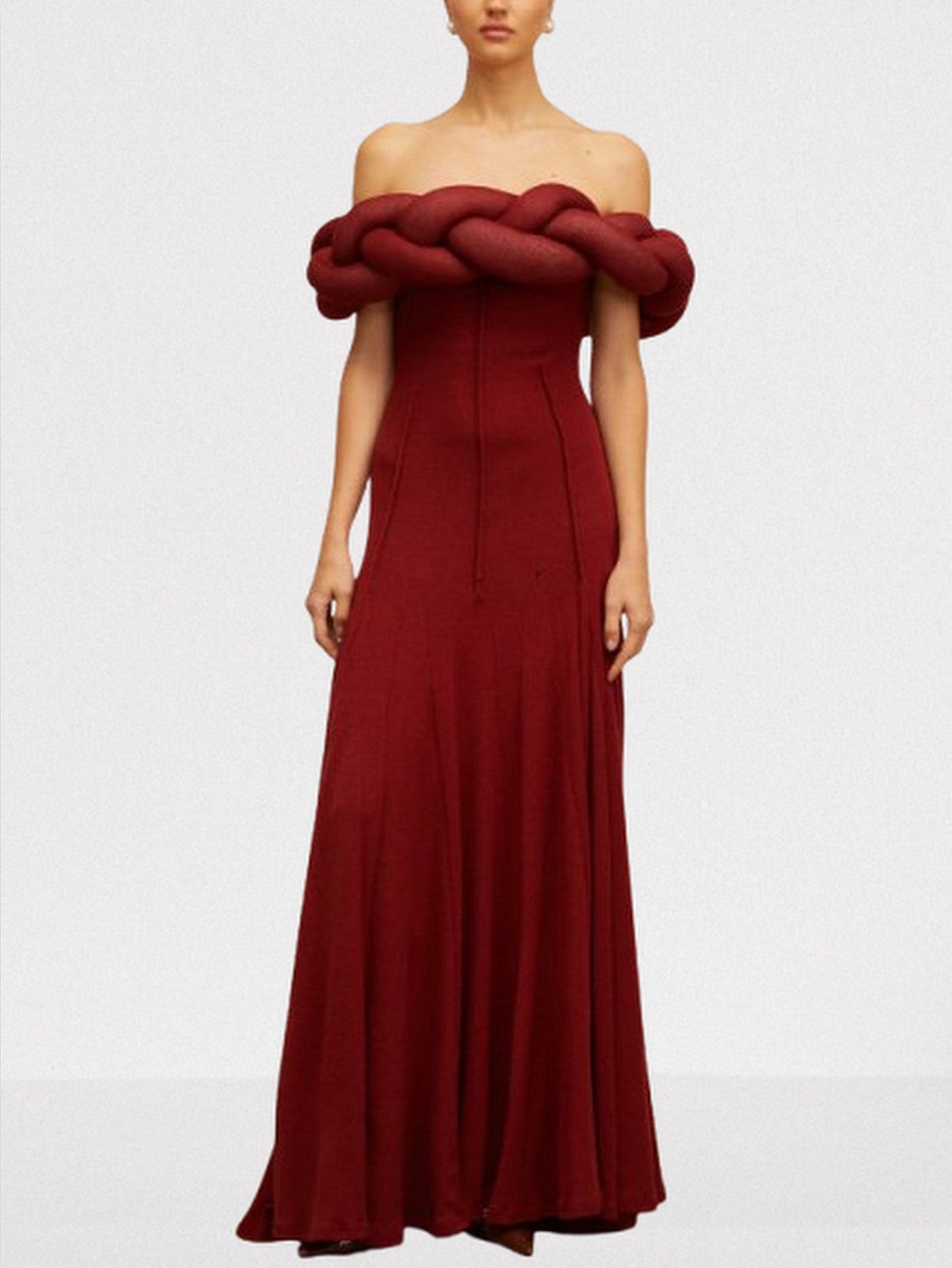 Padded Braided Off-Shoulder Maxi Dress - Dresses