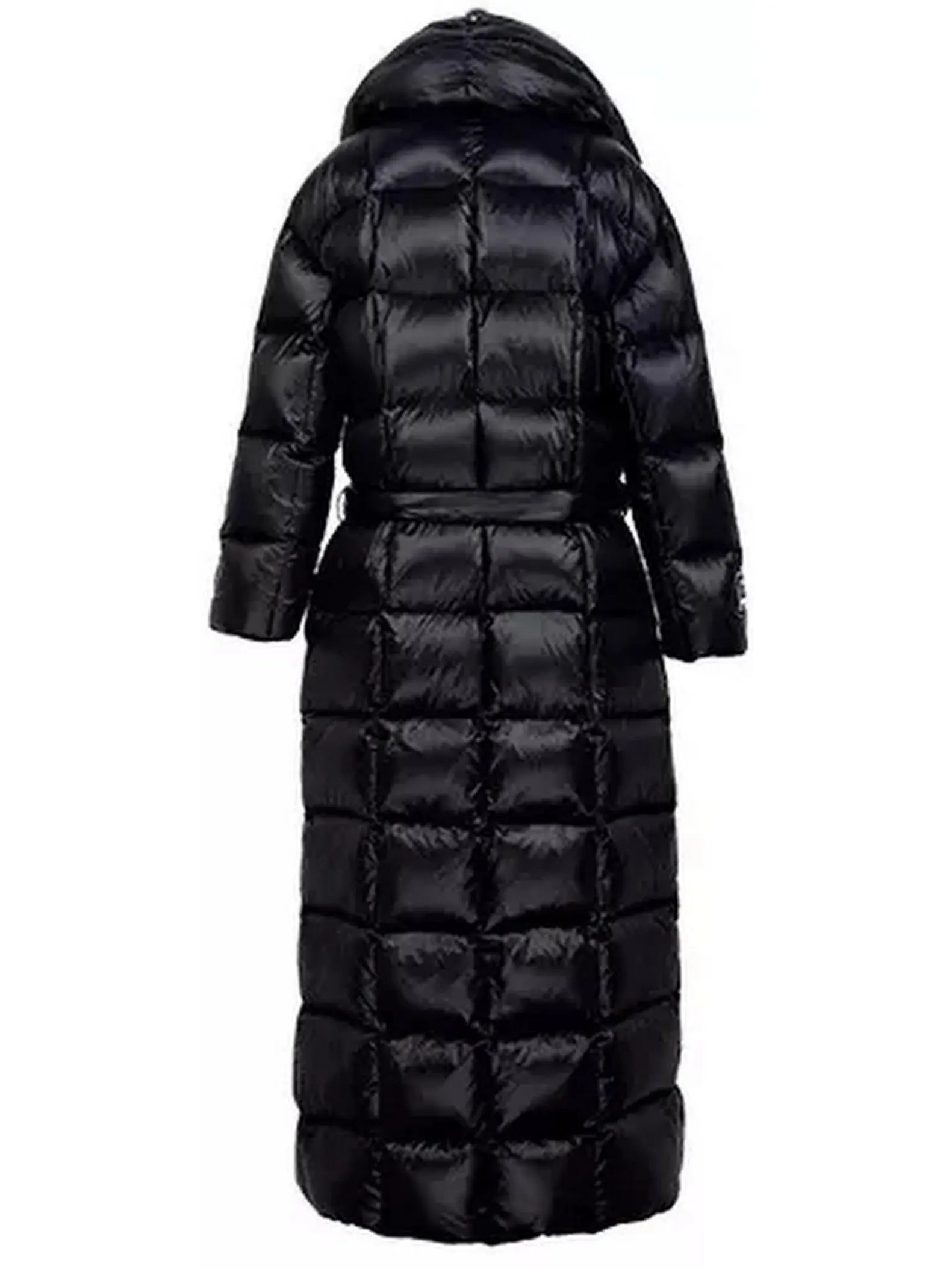 Padded Down Belted Long Coat - Coats