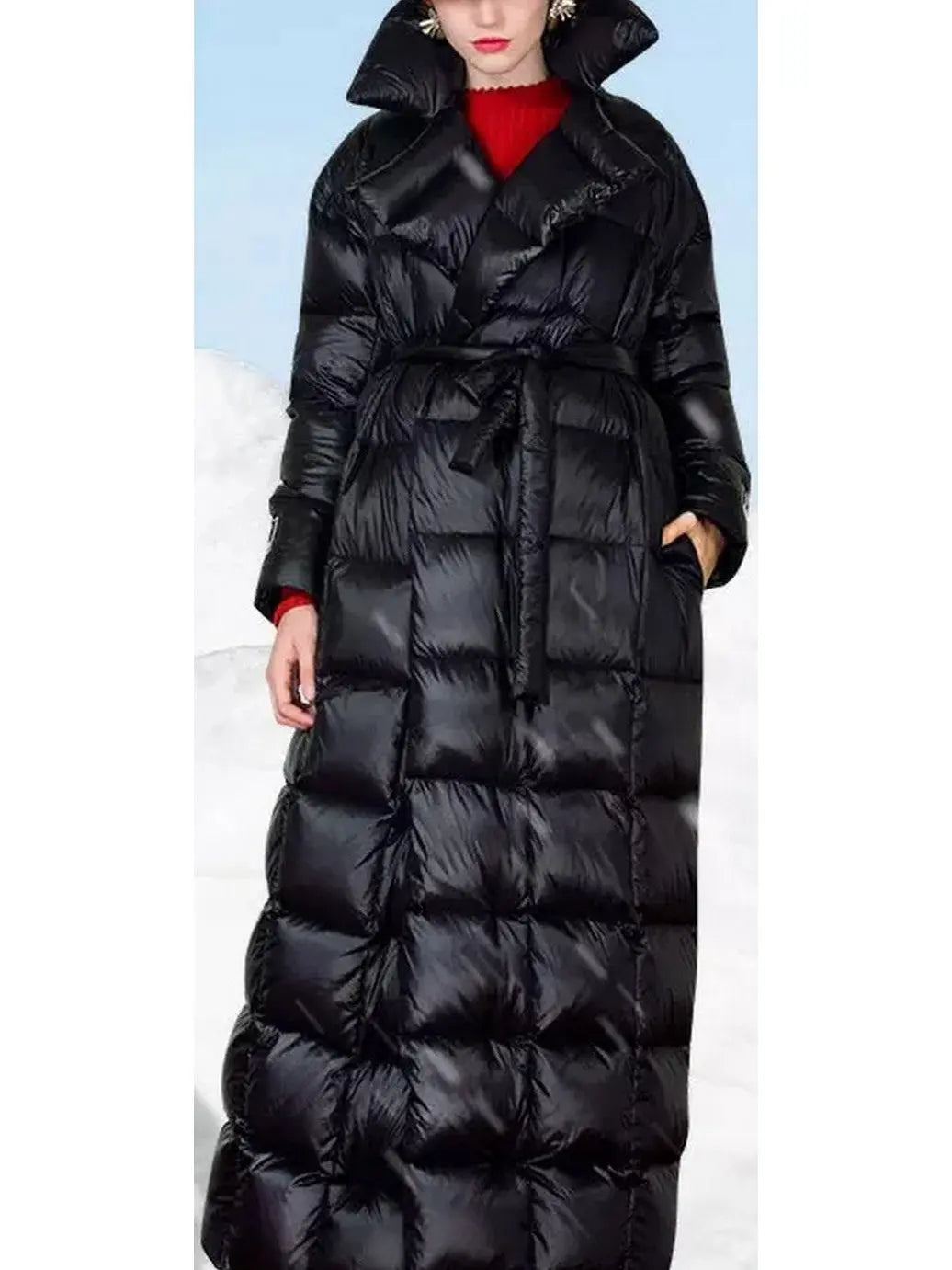 Padded Down Belted Long Coat - Coats