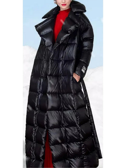 Padded Down Belted Long Coat - Coats