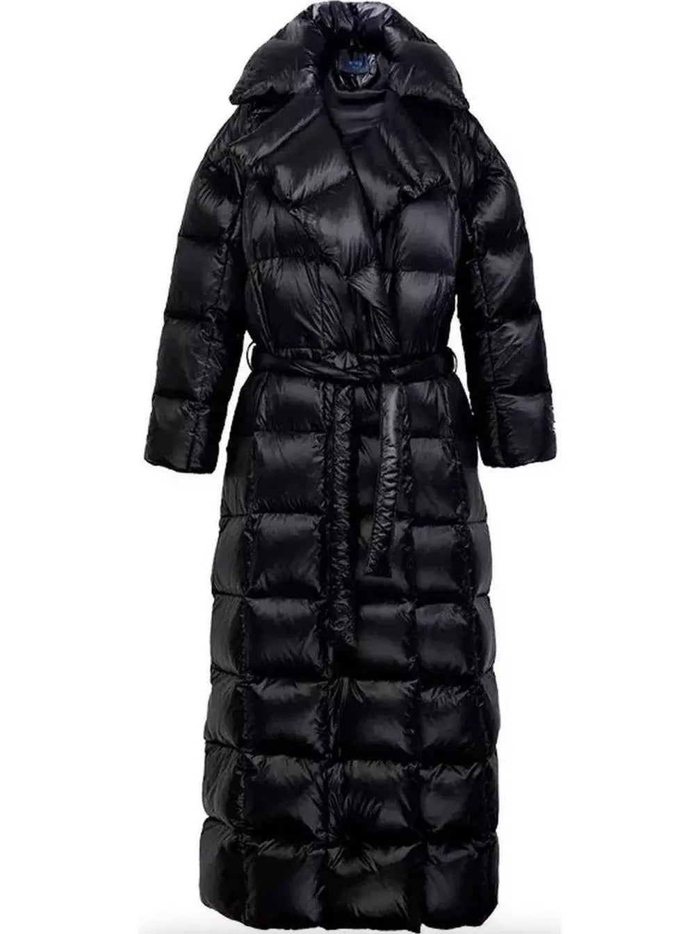 Padded Down Belted Long Coat - Coats