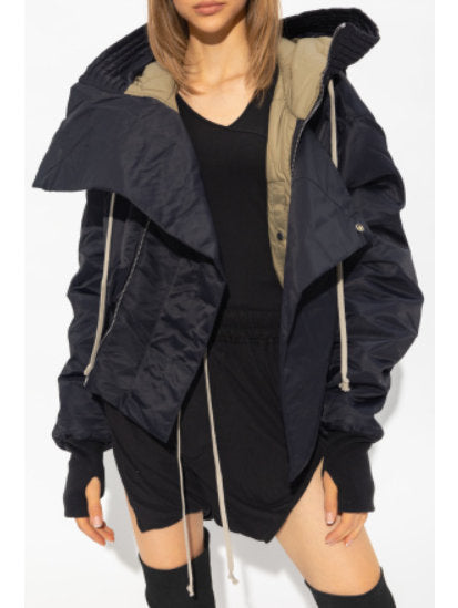 Padded Shell Hooded Bomber Parka Jacket in Black - Jackets