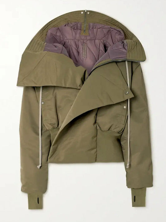 Padded Shell Hooded Bomber Parka Jacket in Military Green - Jackets