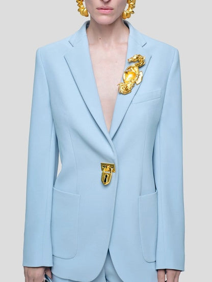 Padlock Single-Breasted Blazer Jacket with Bijoux Buttons - Jackets