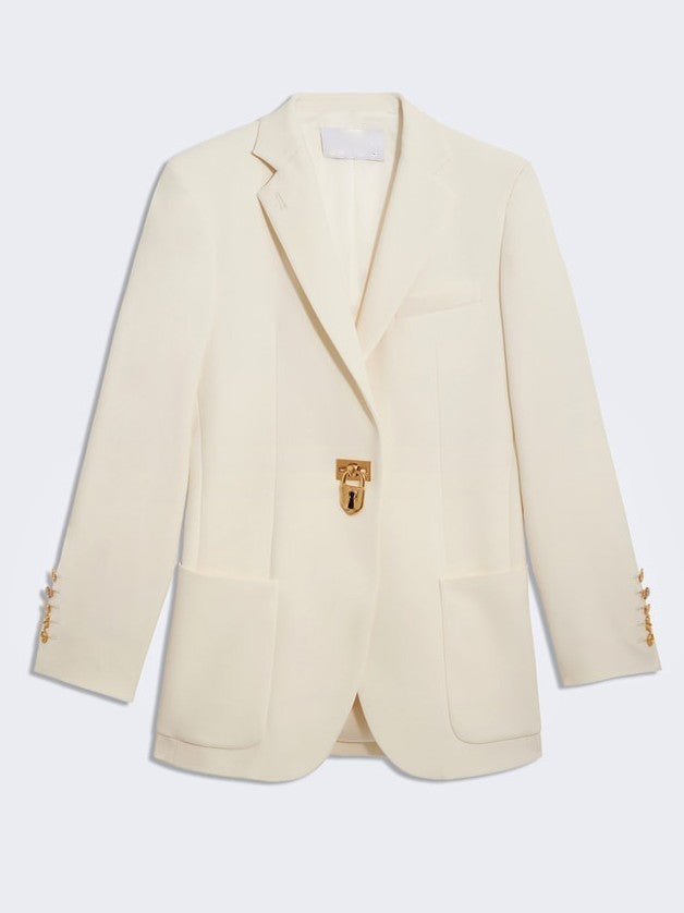 Padlock Single-Breasted Blazer Jacket with Bijoux Buttons - Jackets