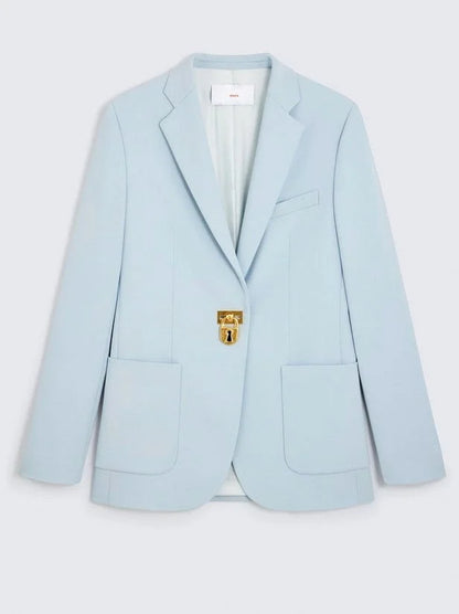 Padlock Single-Breasted Blazer Jacket with Bijoux Buttons - Jackets