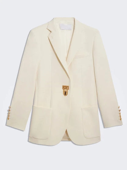 Padlock Single-Breasted Blazer Jacket with Bijoux Buttons - Small / Cream - Jackets