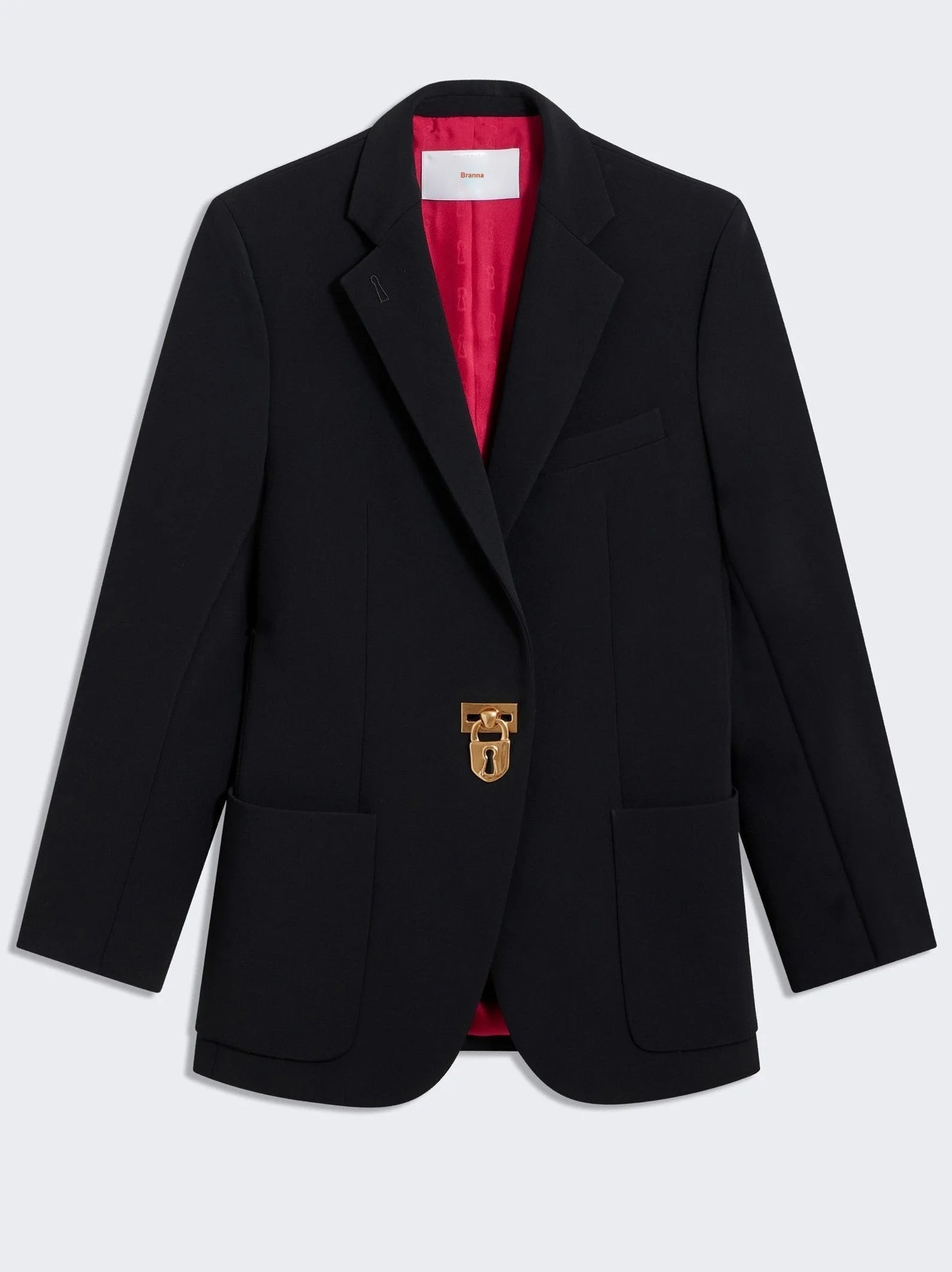 Padlock Single-Breasted Blazer Jacket with Bijoux Buttons - Small / Black - Jackets