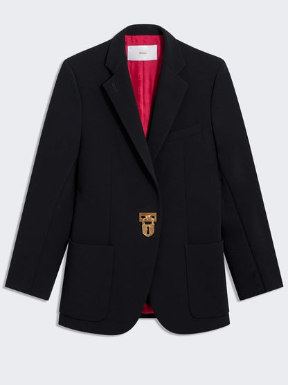 Padlock Single-Breasted Blazer Jacket with Bijoux Buttons - Small / Black - Jackets