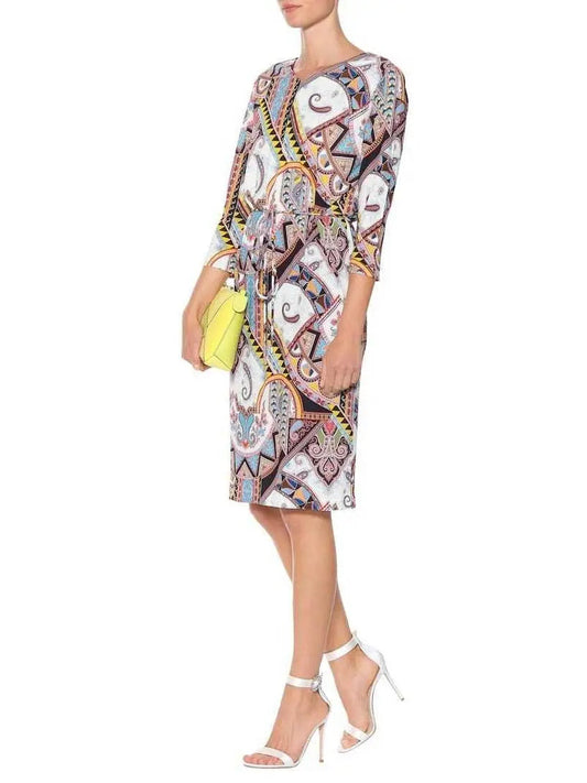 Paisley Printed Jersey Silk V-Neck Dress - Dresses