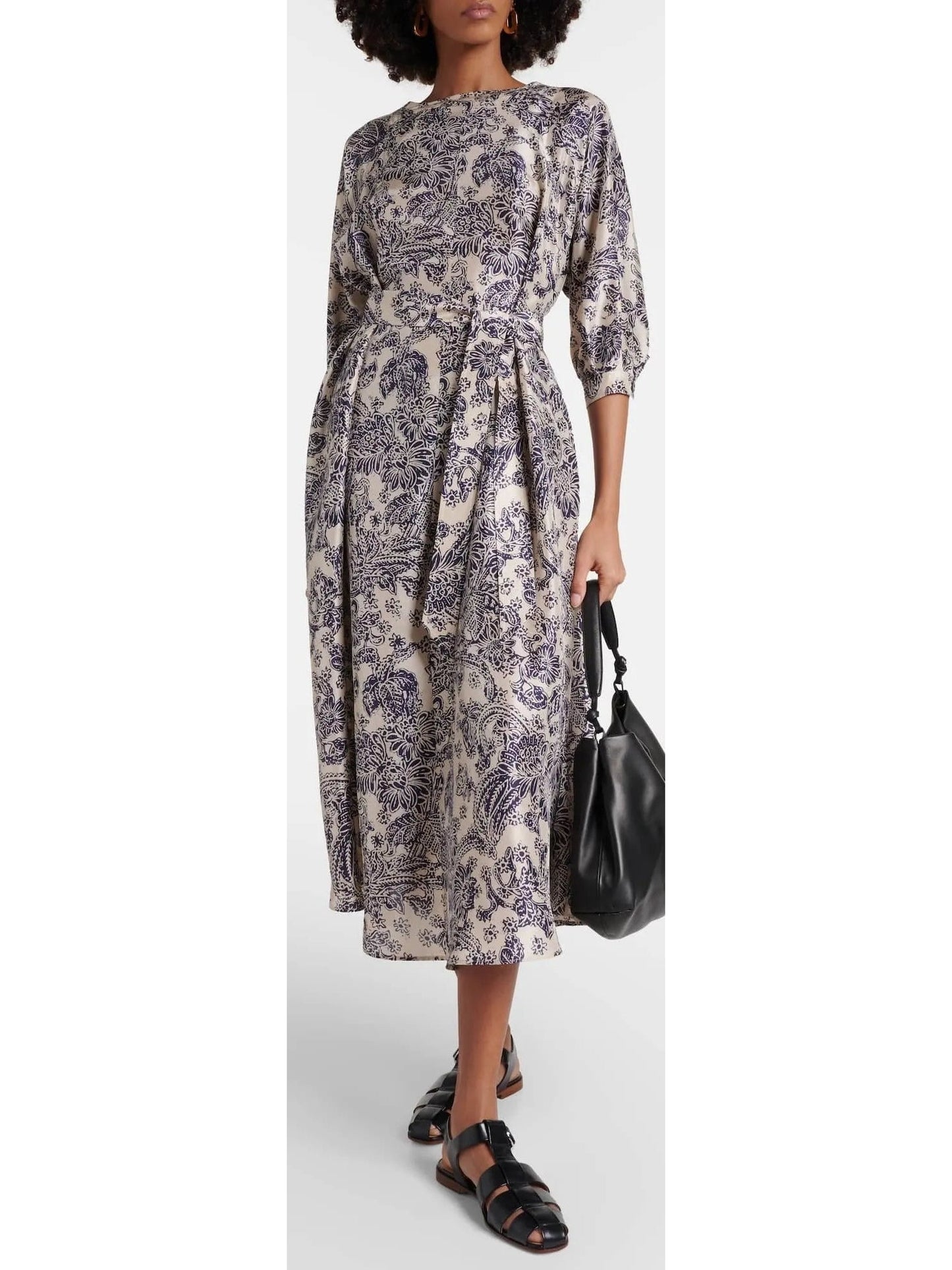 Paisley Printed Silk Midi Dress - small - Dresses