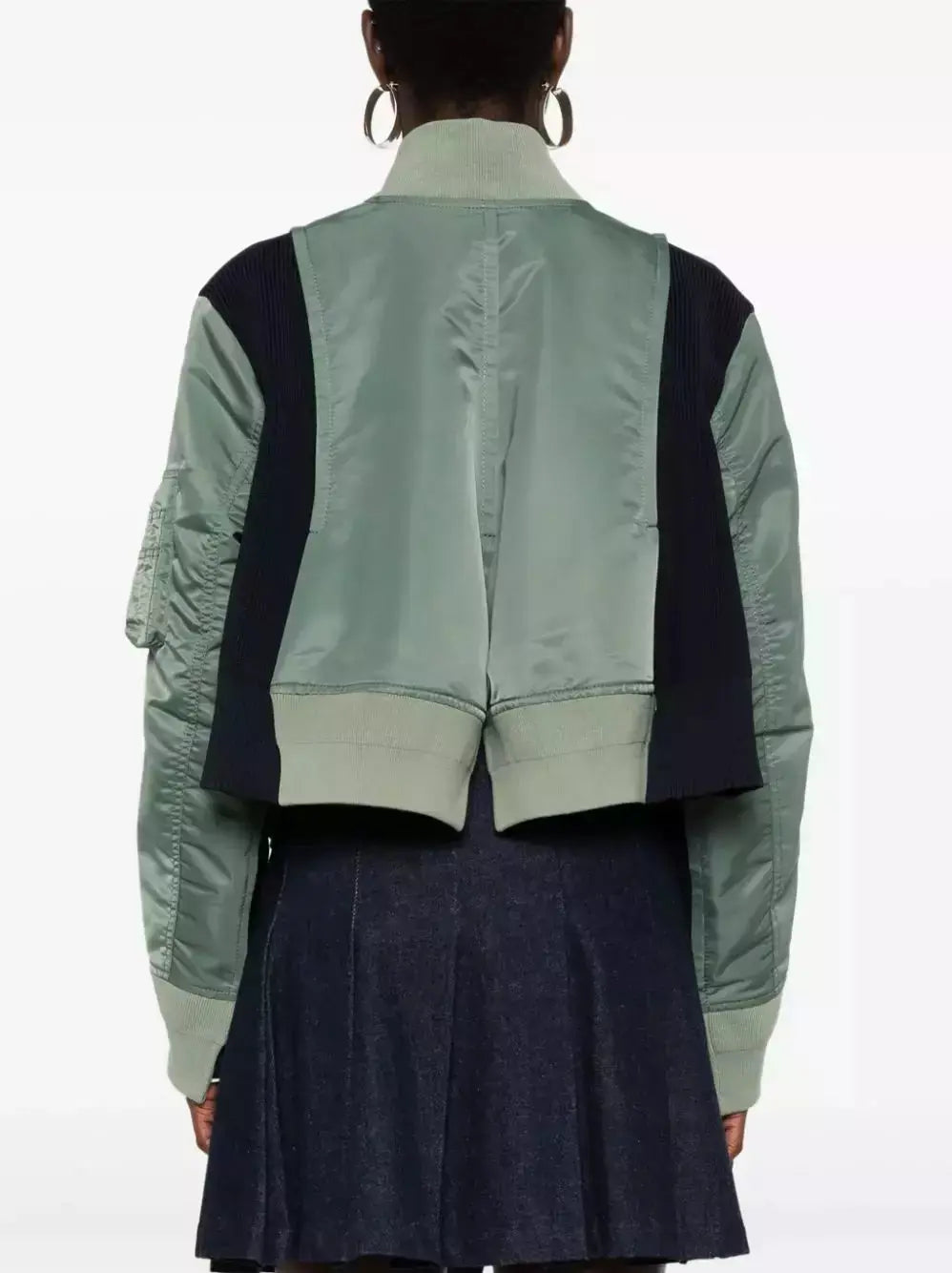 Paneled Bomber Jacket in Army Green and Navy Blue - Jackets