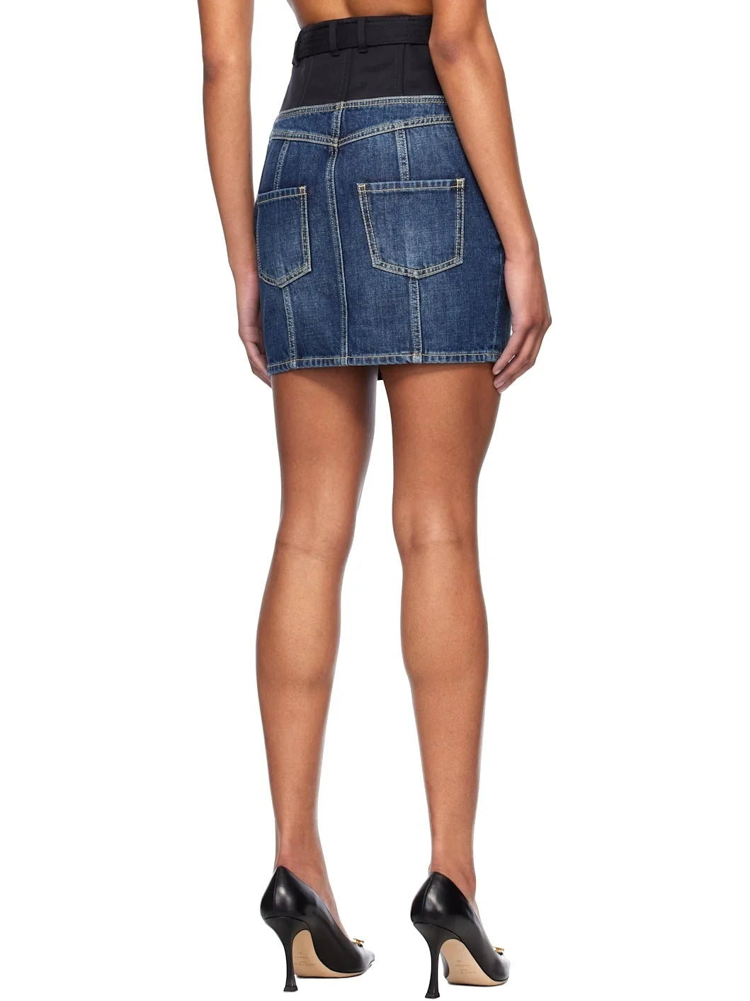Paneled Denim Color-Contrast Mini Skirt - Skirts