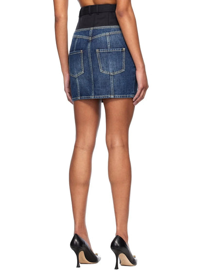 Paneled Denim Color-Contrast Mini Skirt - Skirts
