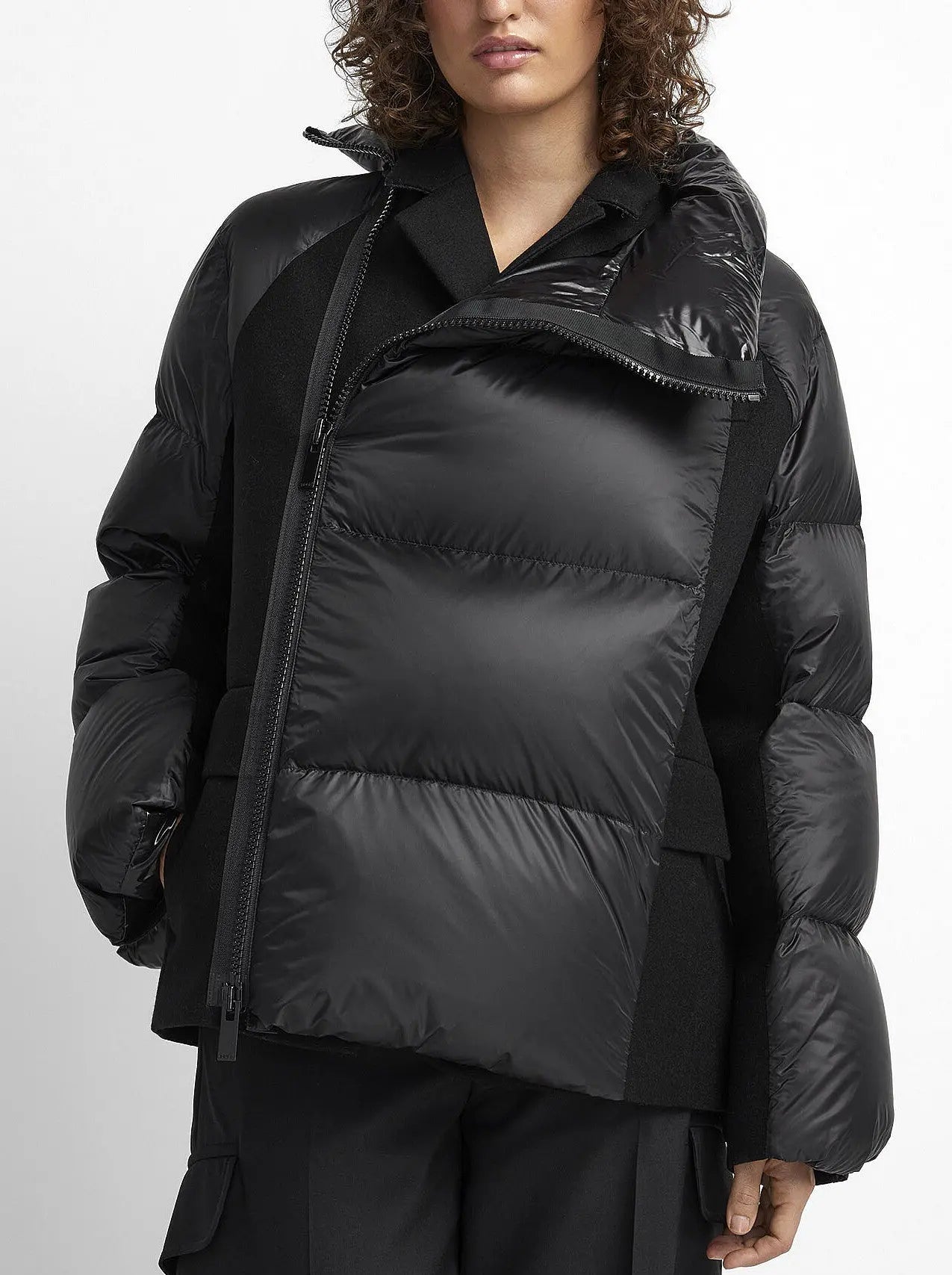 Paneled Feather Down Jacket in Black - Jackets