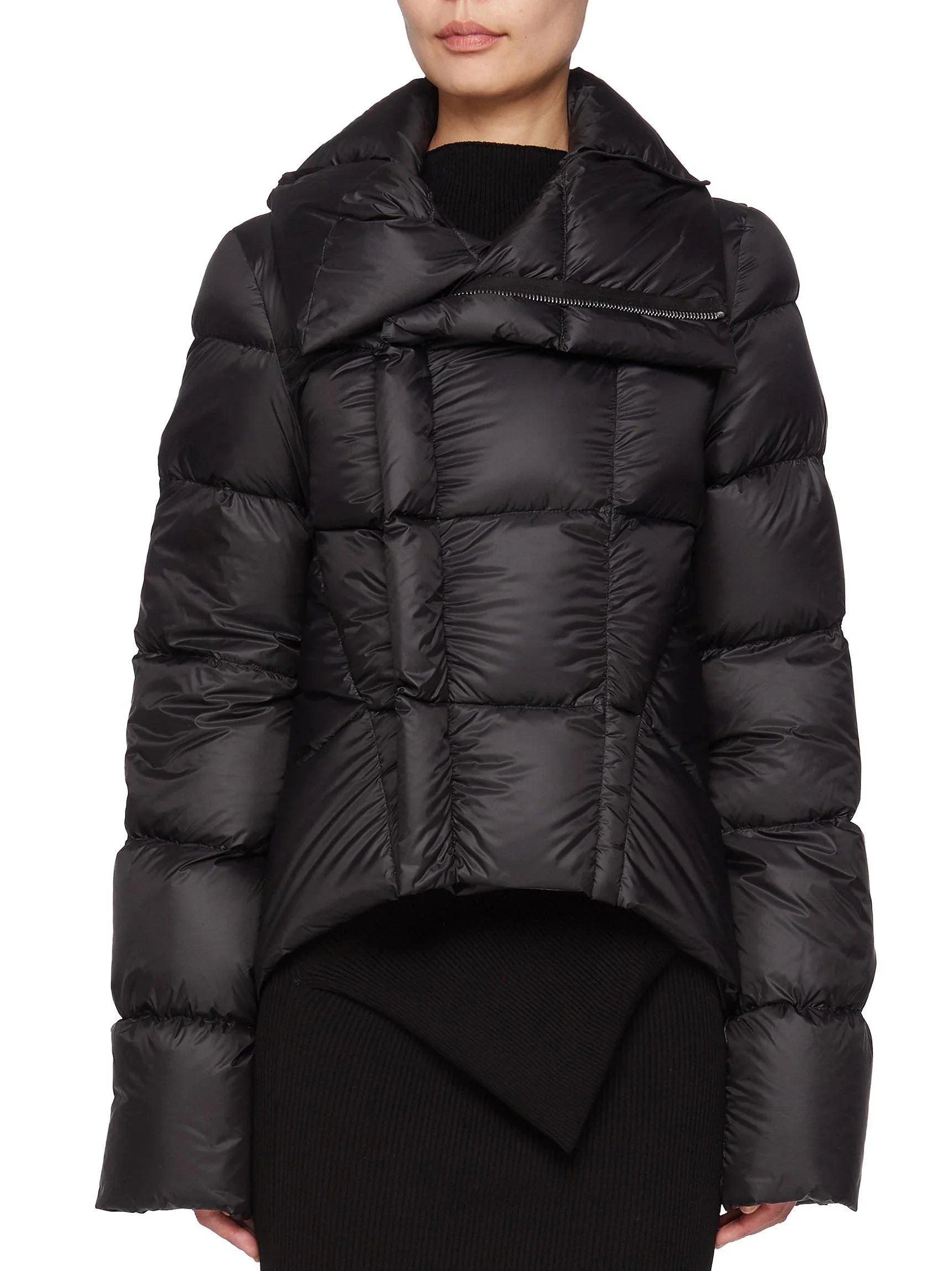 Paneled Funnel-Neck Puffer Jacket with Back Flap - Jackets