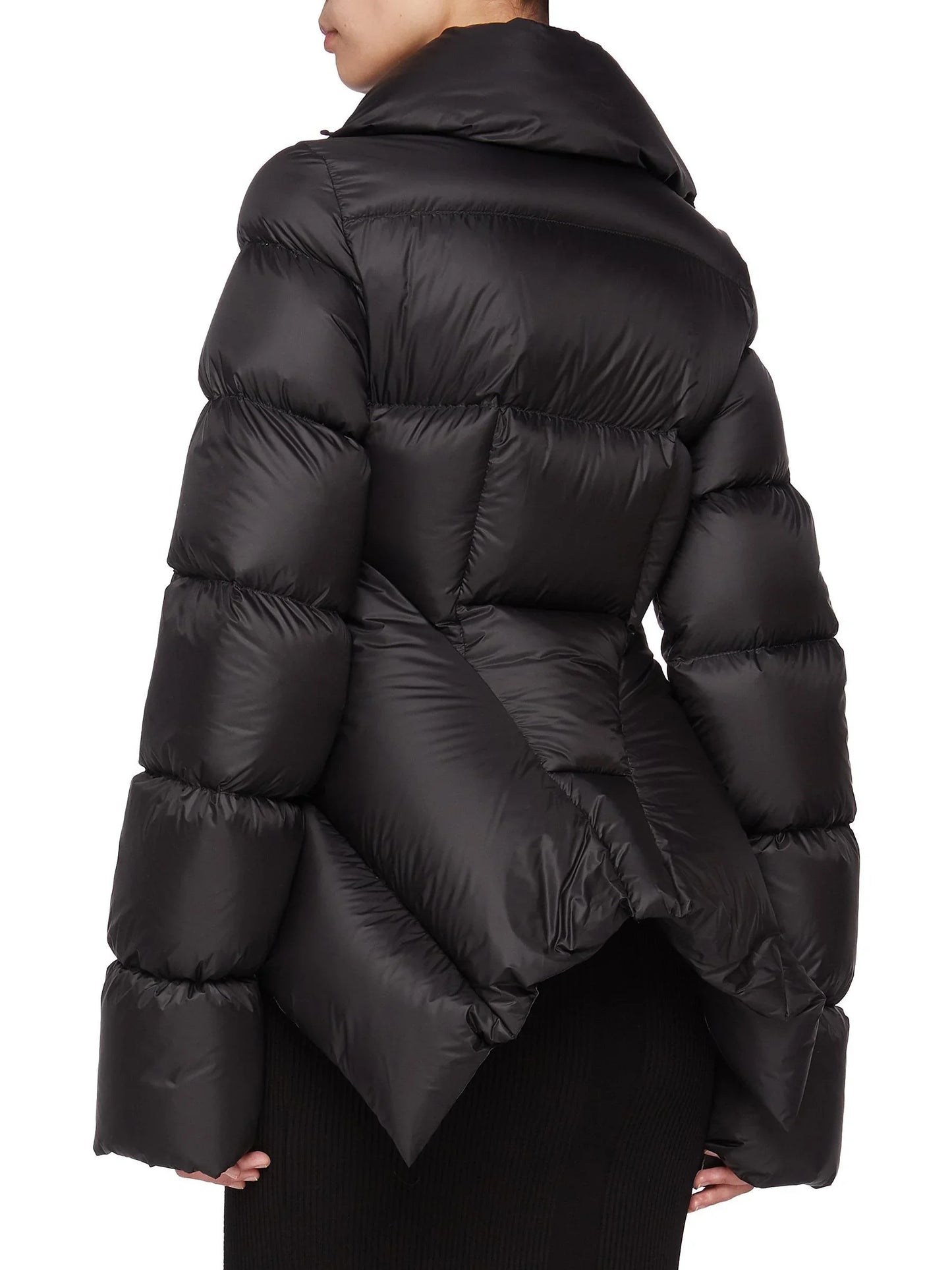 Paneled Funnel-Neck Puffer Jacket with Back Flap - Jackets