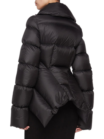 Paneled Funnel-Neck Puffer Jacket with Back Flap - Jackets