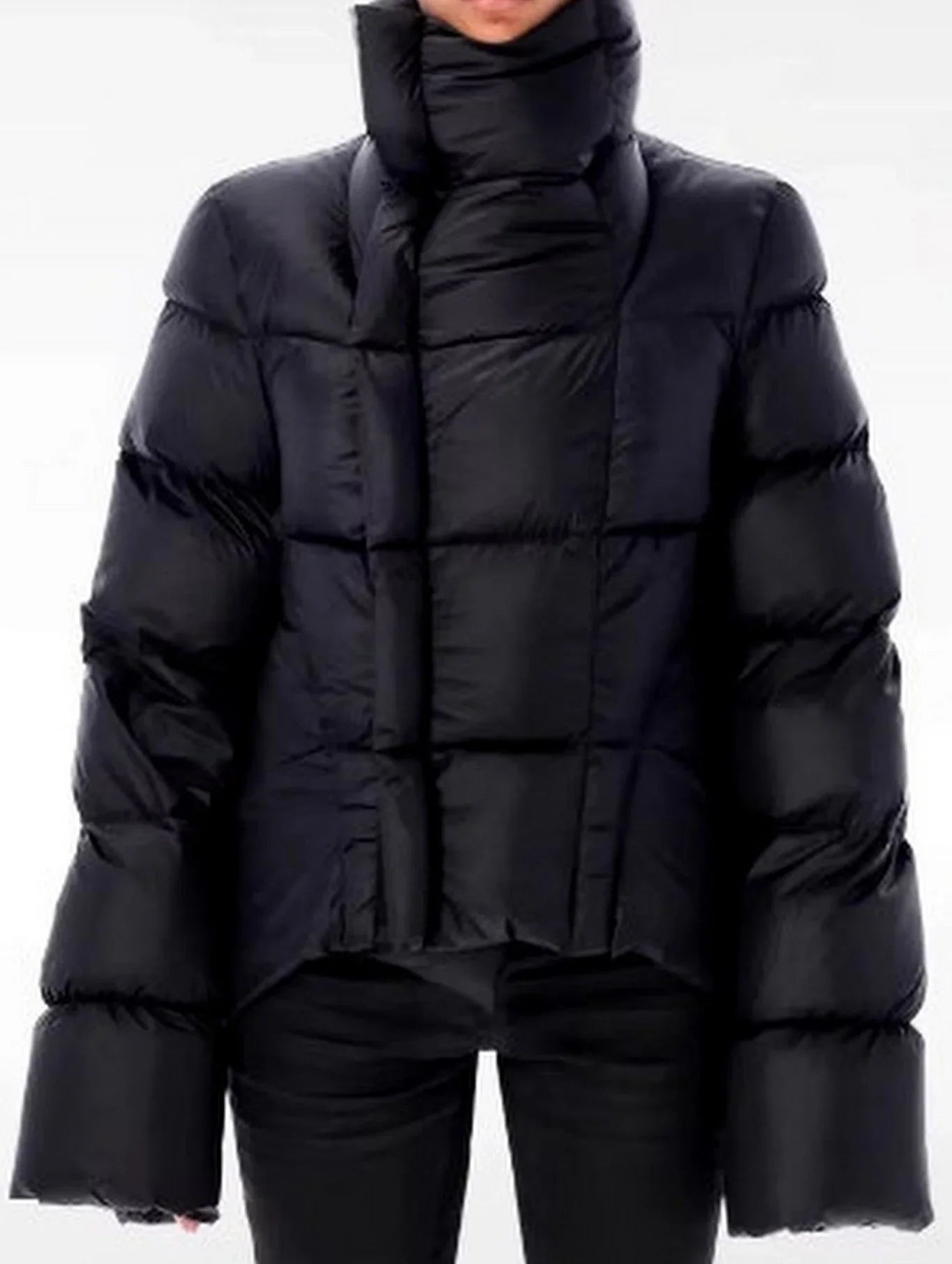 Paneled Funnel-Neck Puffer Jacket with Back Flap - Jackets
