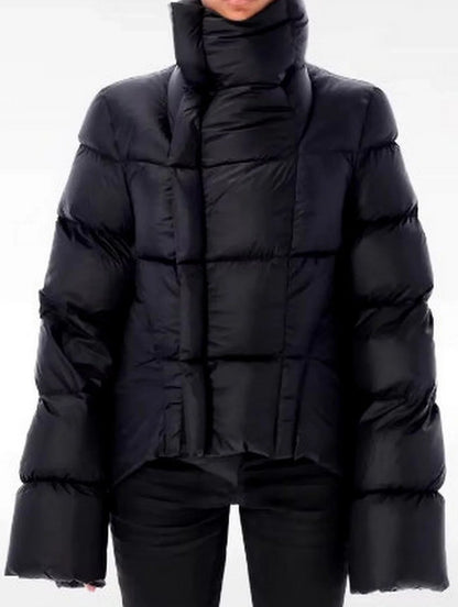 Paneled Funnel-Neck Puffer Jacket with Back Flap - Jackets