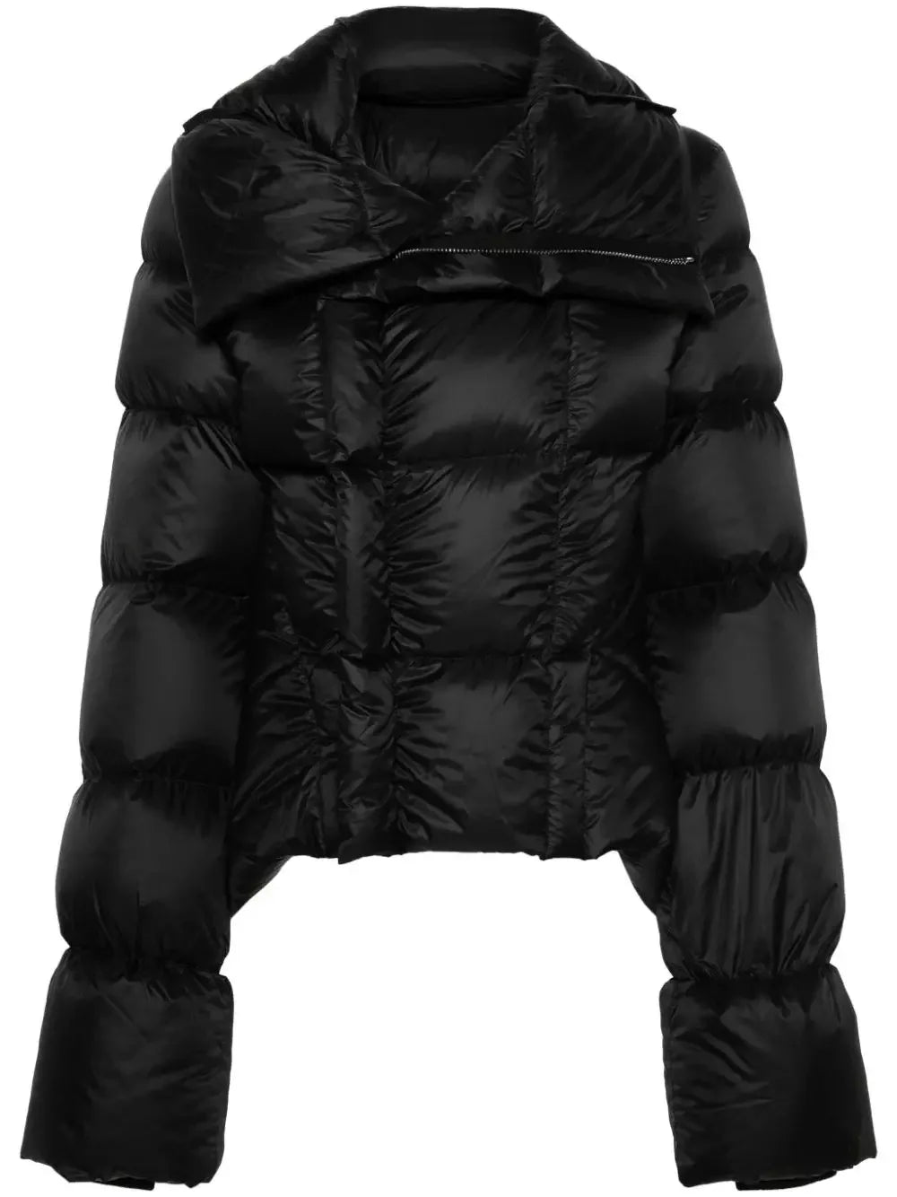 Paneled Funnel-Neck Puffer Jacket with Back Flap - Jackets