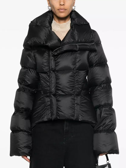 Paneled Funnel-Neck Puffer Jacket with Back Flap - Jackets