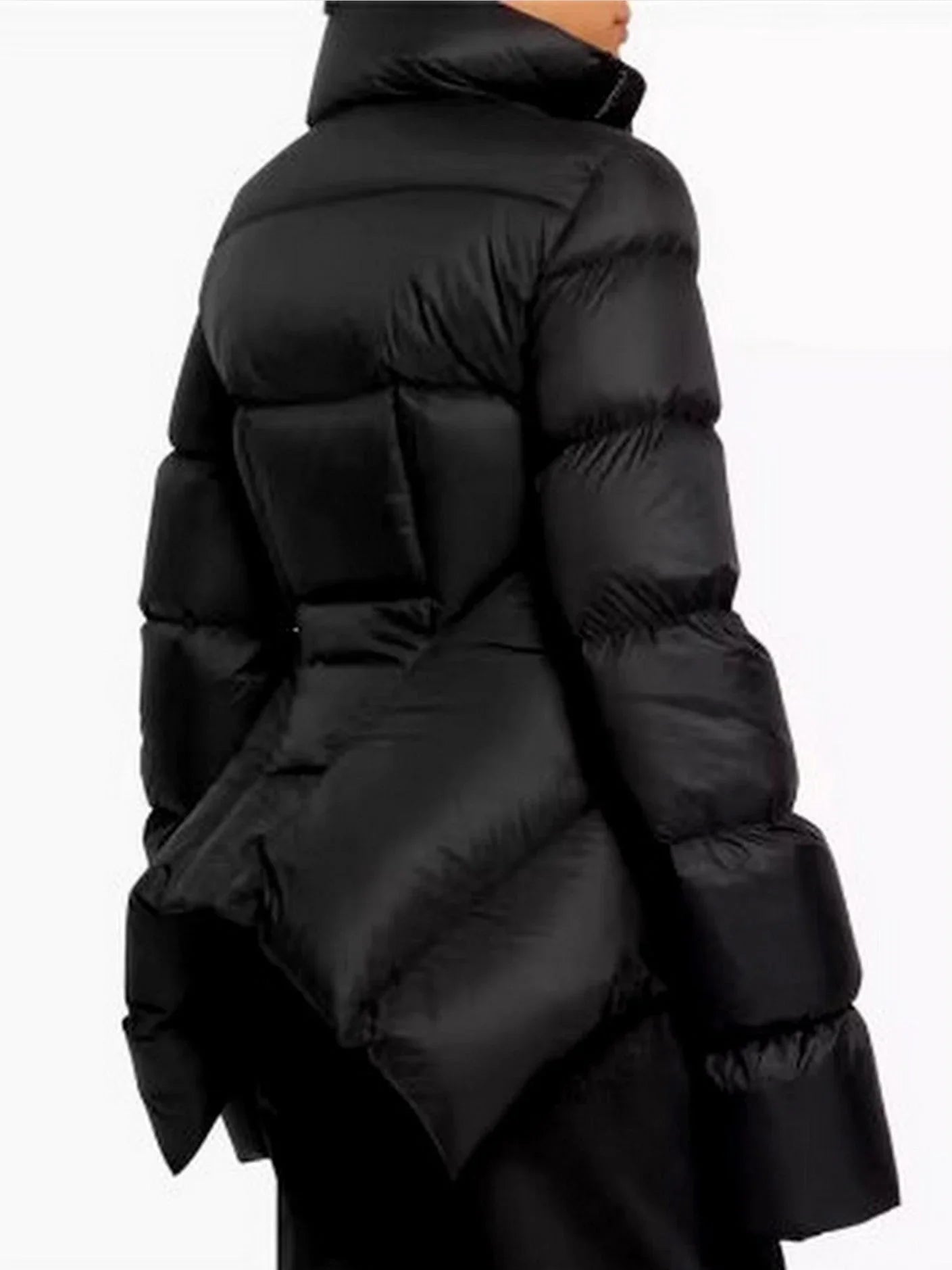 Paneled Funnel-Neck Puffer Jacket with Back Flap - Jackets