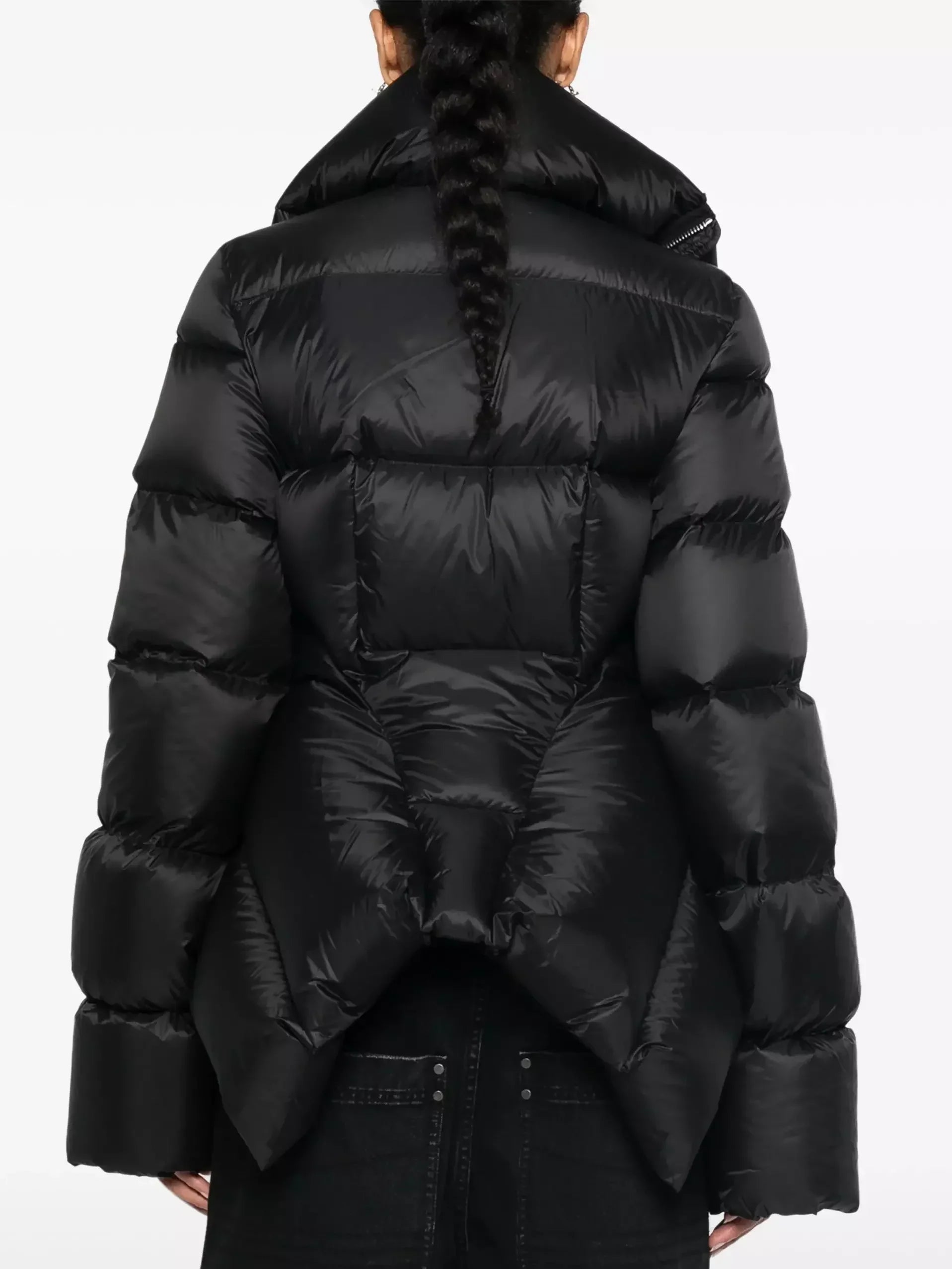 Paneled Funnel-Neck Puffer Jacket with Back Flap - Jackets