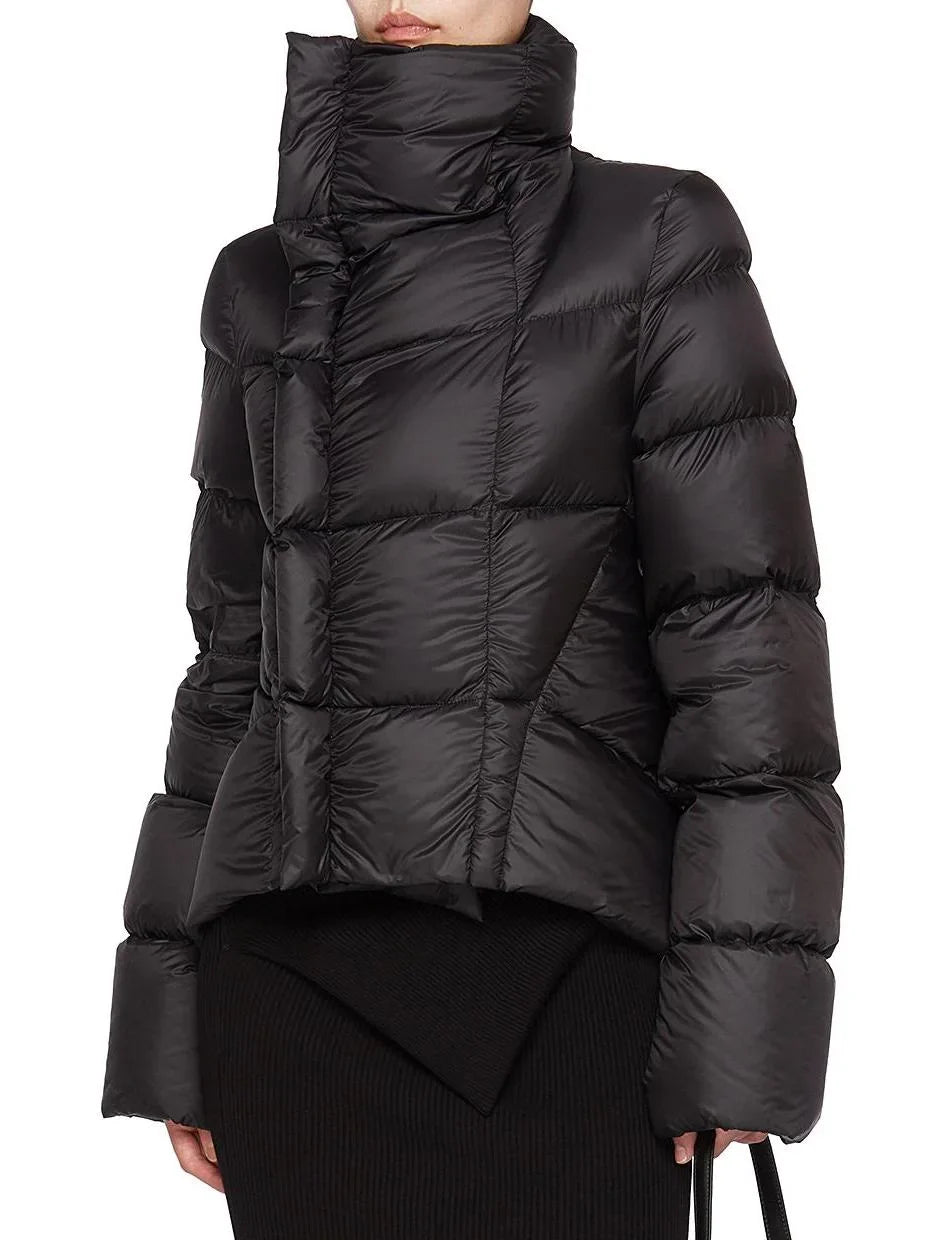 Paneled Funnel-Neck Puffer Jacket with Back Flap - Jackets