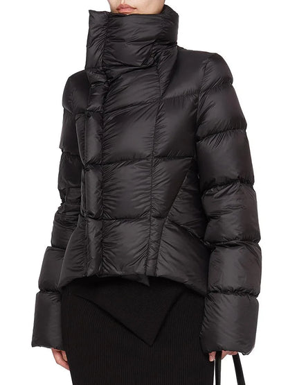 Paneled Funnel-Neck Puffer Jacket with Back Flap - Jackets