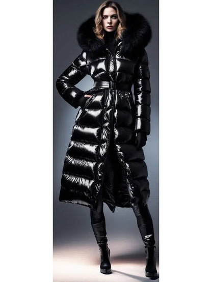 Paneled Puffer Coat with Removable Fur Black - Coats