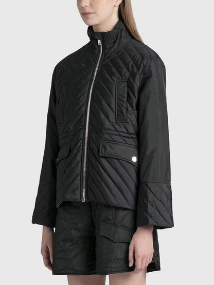 Paneled Quilted Lightweight Black Jacket - Jackets